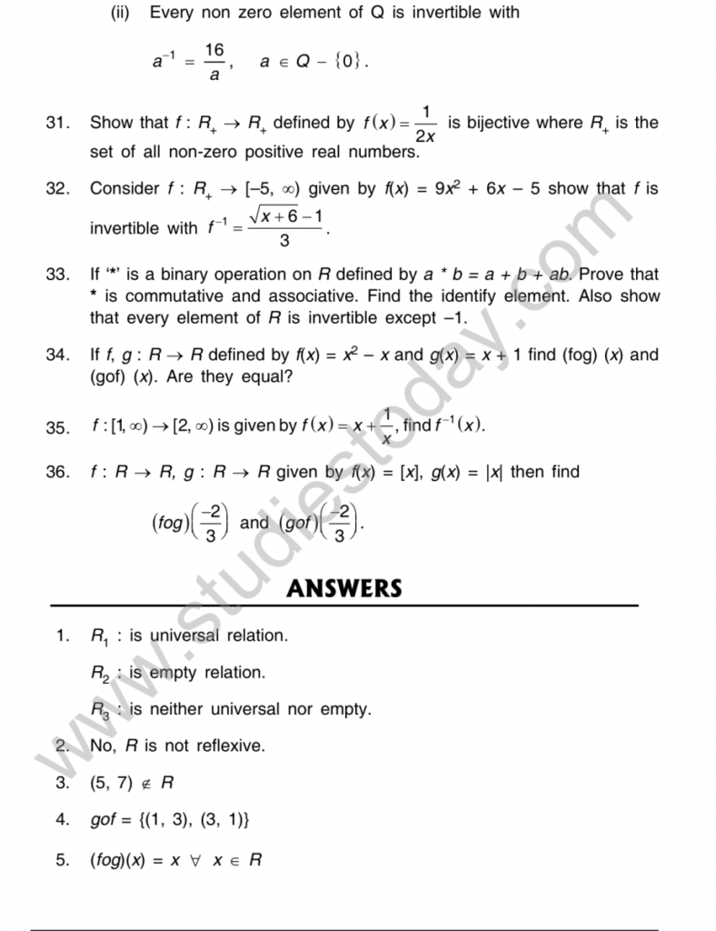 CBSE Class 12 Mathematics Relations And Functions Worksheet Set A