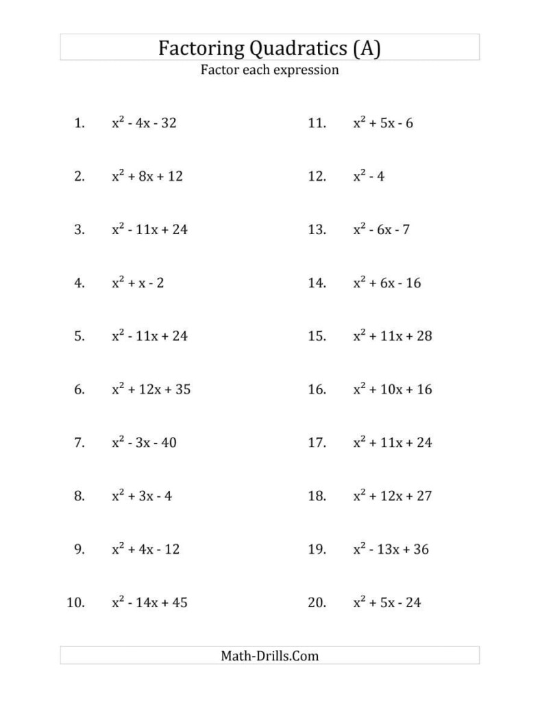 Factoring Quadratic Trinomials Worksheet Db excel