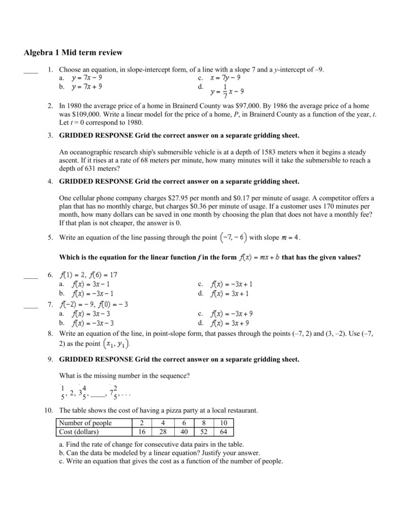Functions Worksheet 4 Answers Key Extended Algebra 1 Algebra