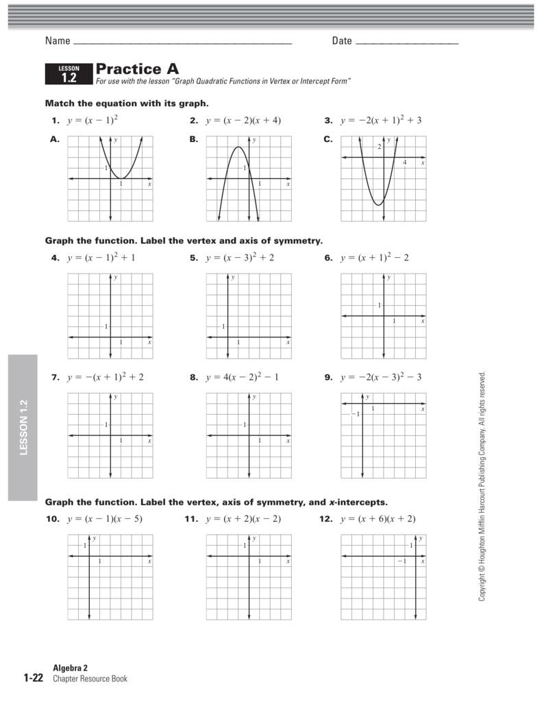 Graphing Quadratic Functions Worksheet Answers Worksheetpedia