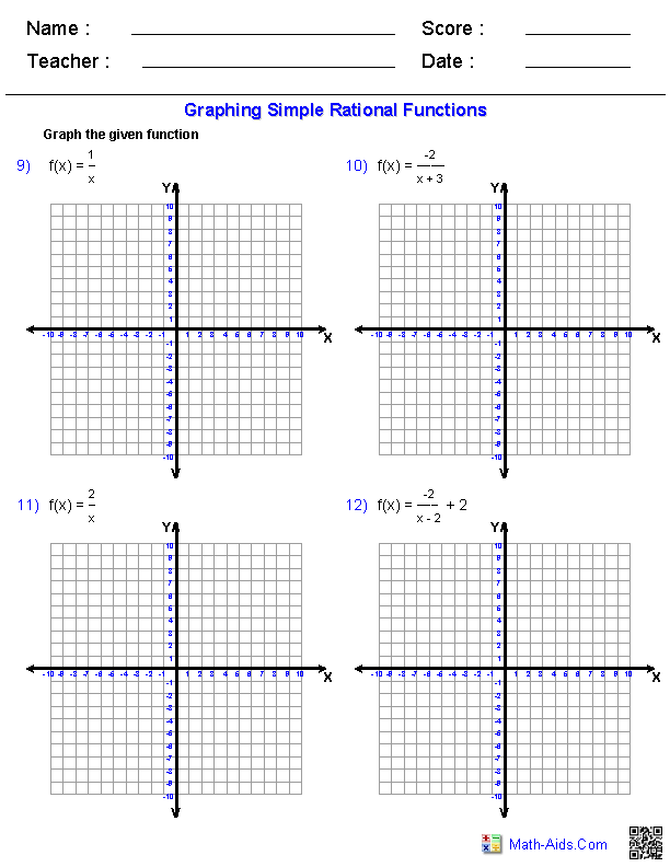 Graphing Simple Rational Functions Worksheets Quadratic Functions