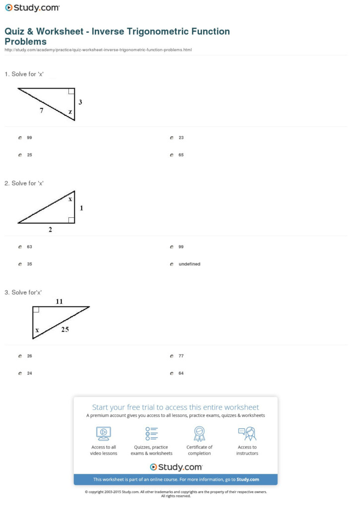 Inverse Trigonometric Functions Worksheet With Answers Pdf
