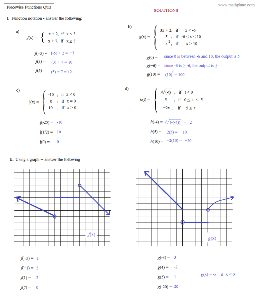 Piecewise Functions Worksheet Multiple Choice Times Tables Worksheets