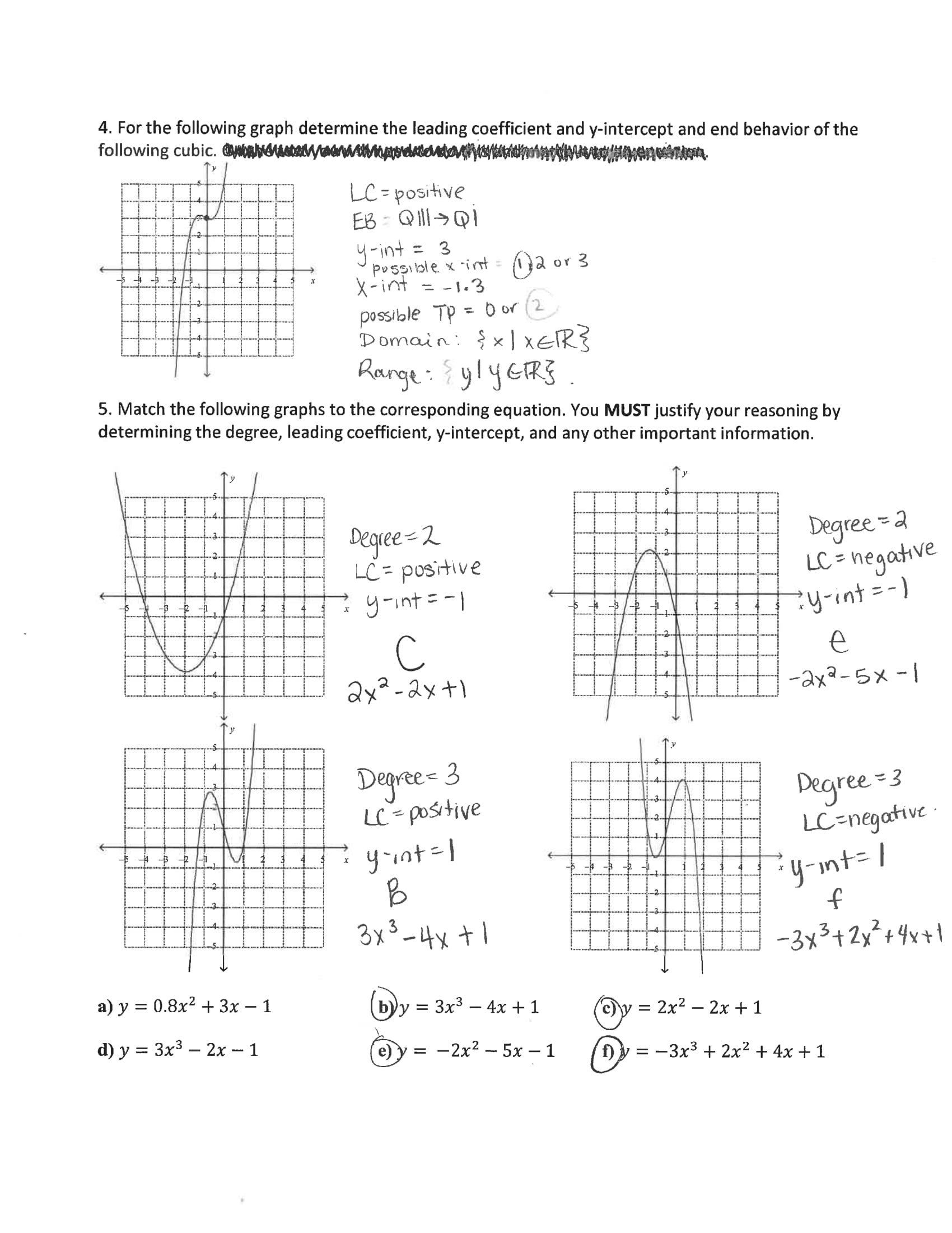 End Behavior Of Polynomial Functions Answer Key
