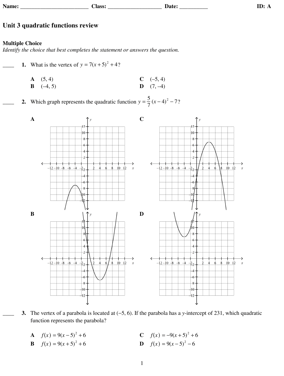 matching-quadratic-functions-to-graphs-worksheet-pdf-function-worksheets