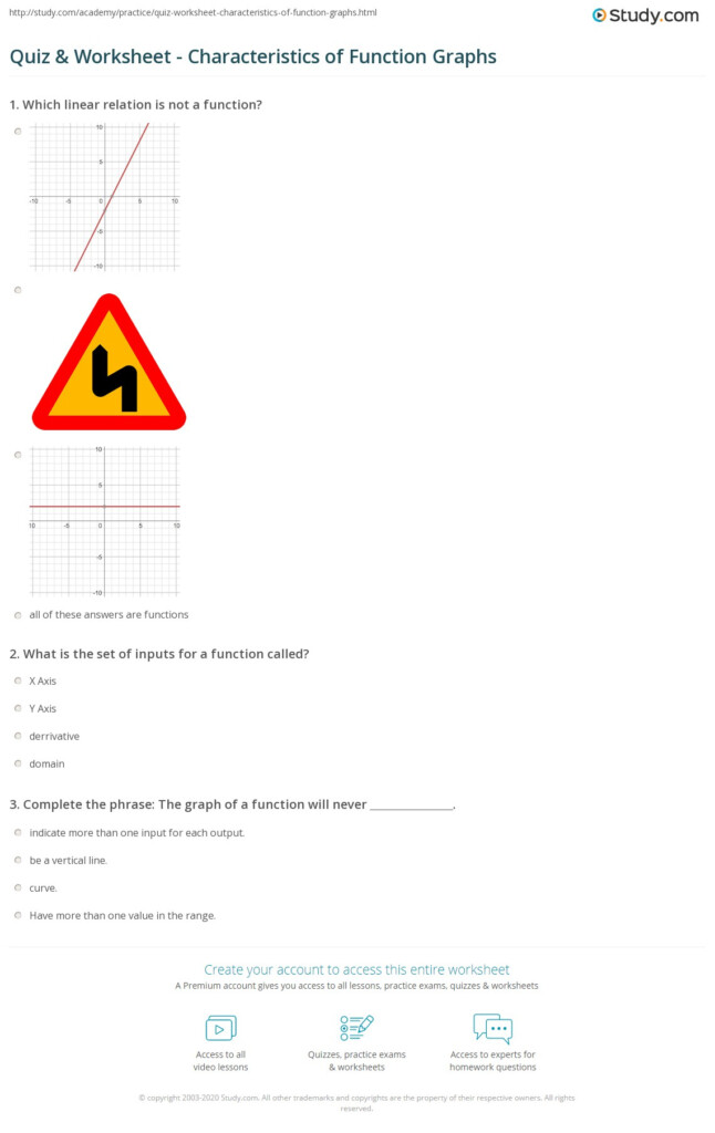 Quiz Worksheet Characteristics Of Function Graphs Study
