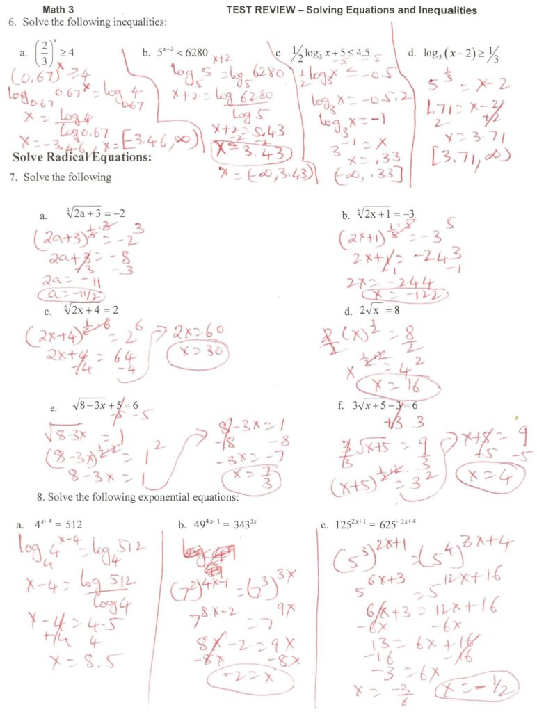 Solving Exponential Equations Worksheet With Answers Briefencounters