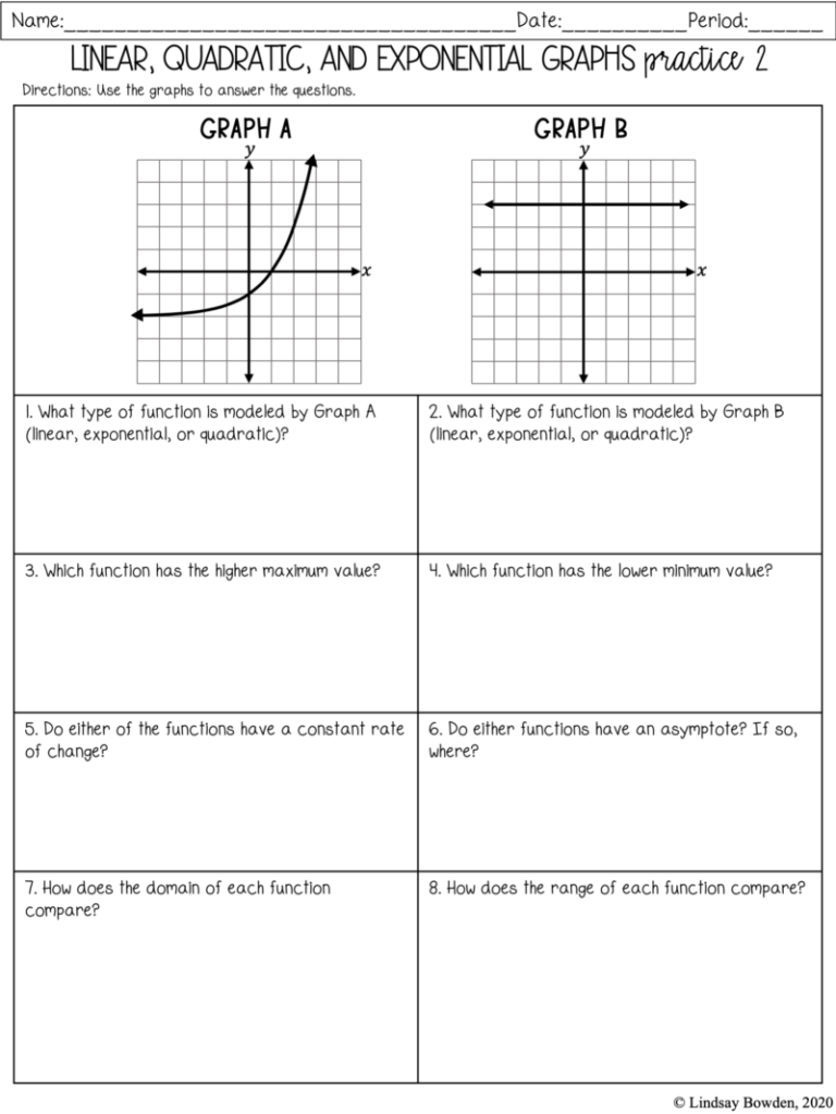Algebra 1 Comparing Linear And Nonlinear Functions Worksheet Answers