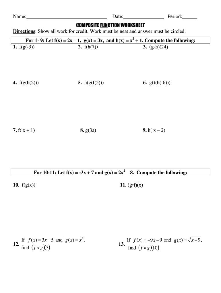 Composite Function Worksheet Fill And Sign Printable Template Online