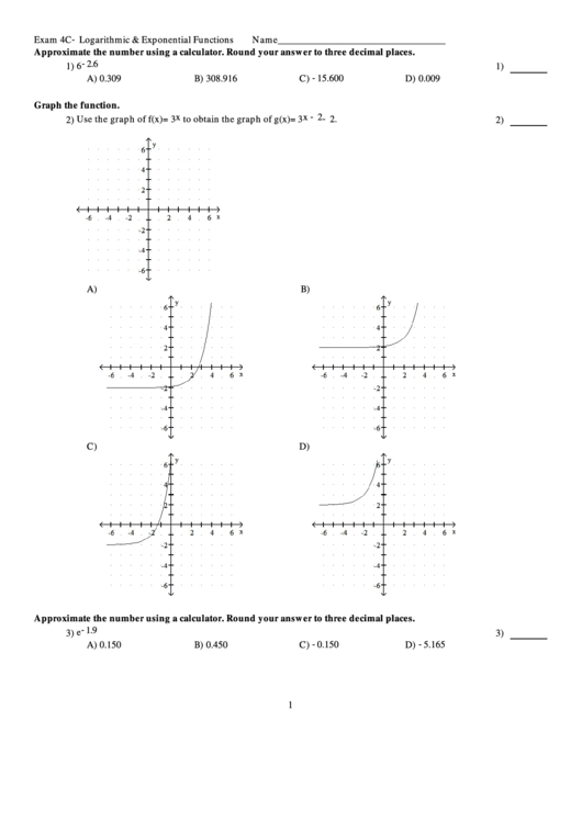 Exam 4c Logarithmic Exponential Functions Worksheet Printable Pdf