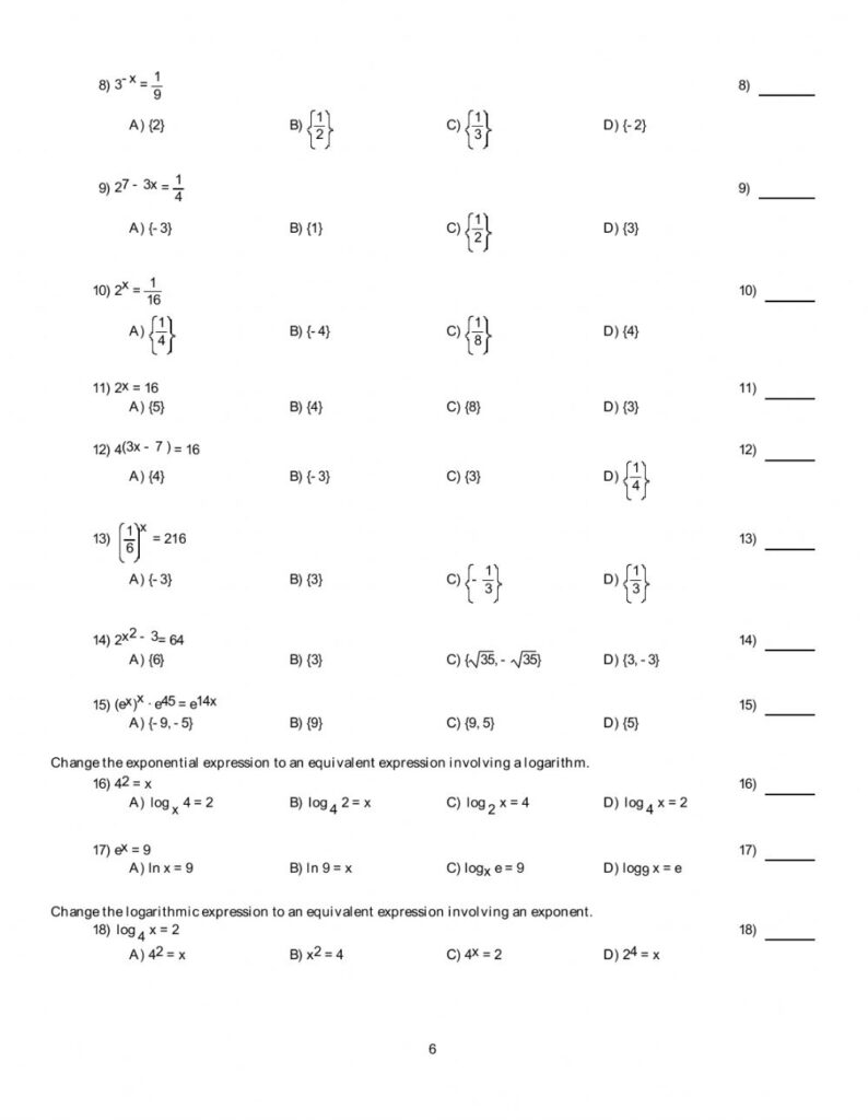 Applications Of Exponential And Logarithmic Functions Worksheet Answers