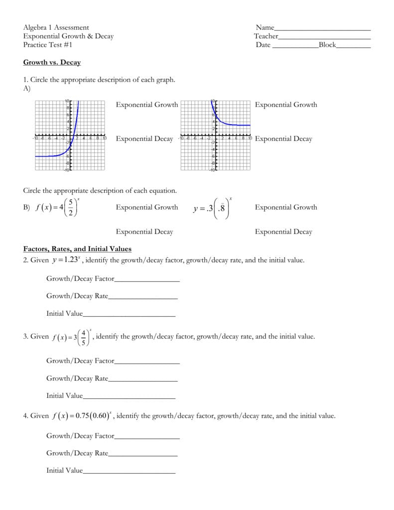 Exponential Functions Practice Test 1 Db excel
