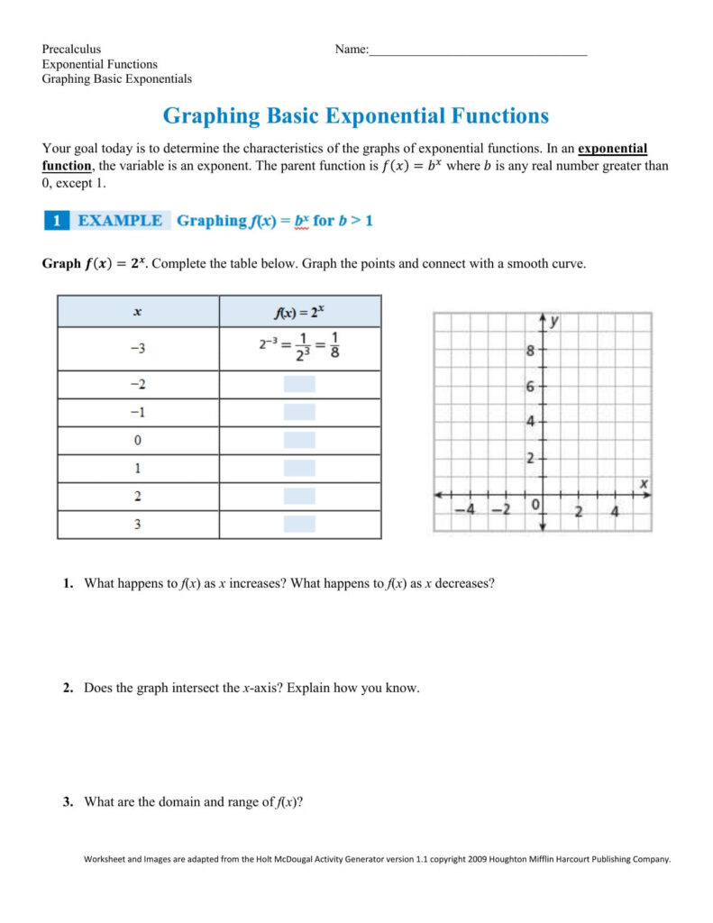 Graphing Exponential Functions Worksheet Answers Db excel