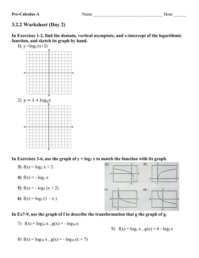 Graphing Logarithmic Functions Worksheet Db excel