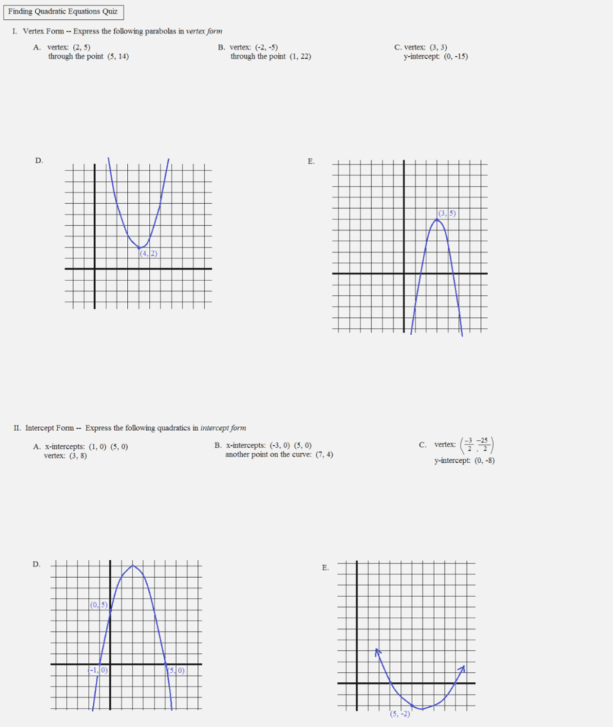 Graphing Quadratic Functions Worksheet Answer Key Db excel