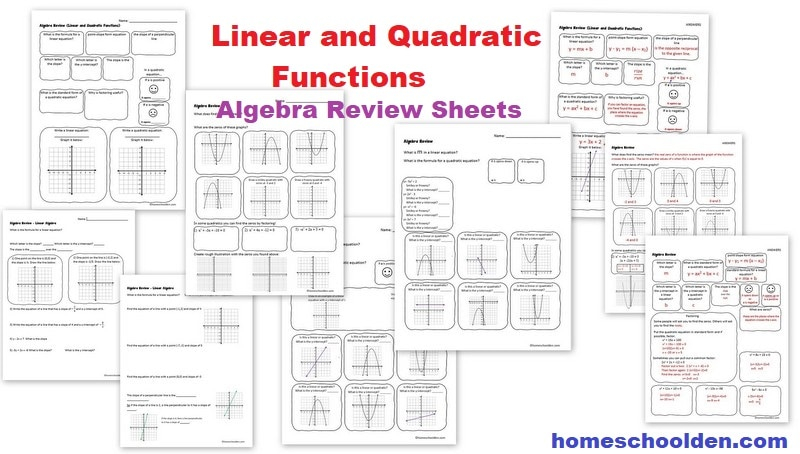 Linear And Quadratic Functions Algebra Review Worksheets Open Edutalk