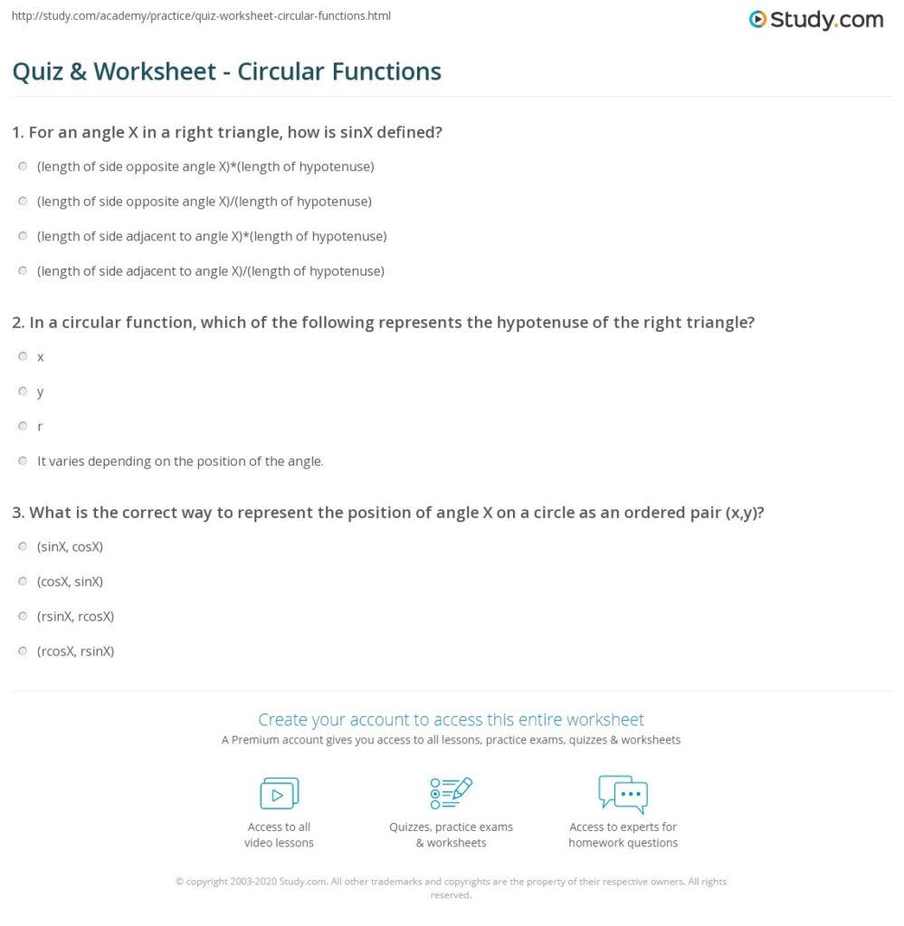 Quiz Worksheet Circular Functions Study