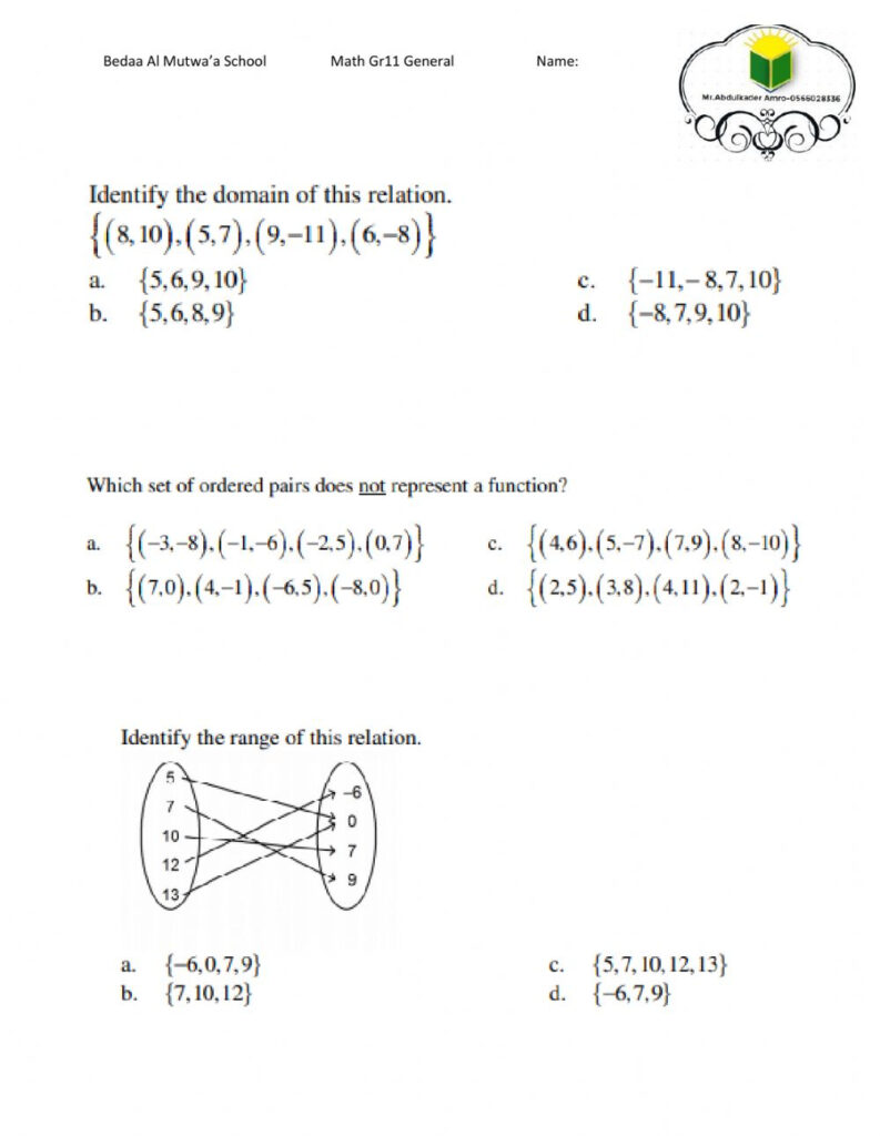 Relations And Functions Worksheet