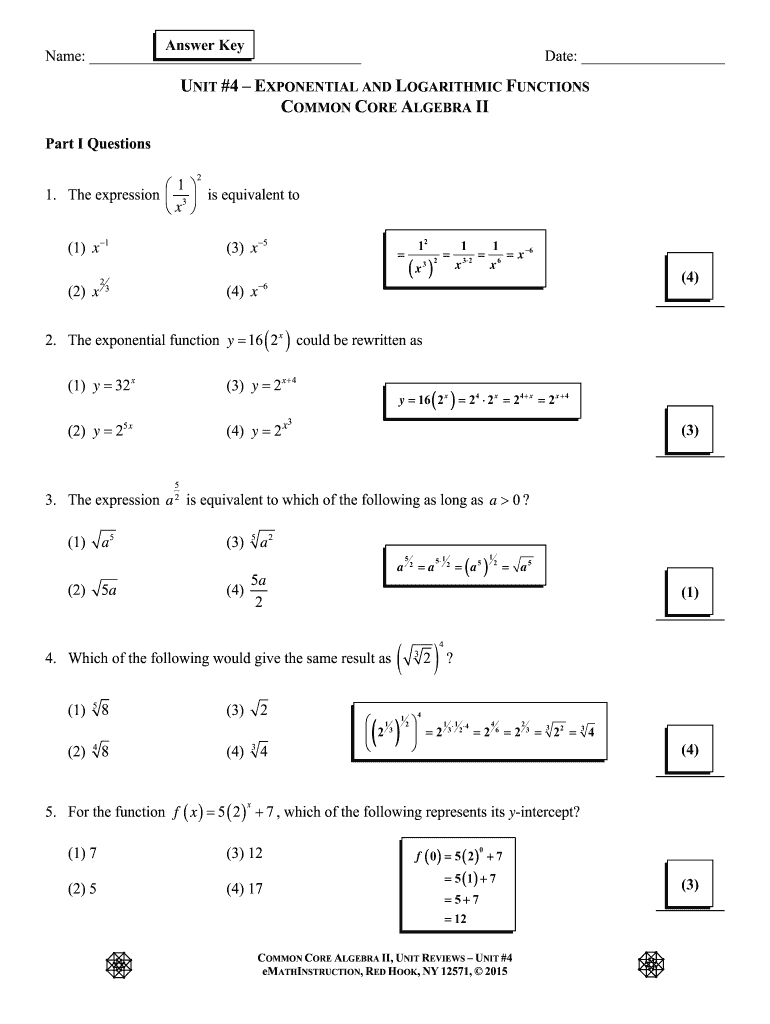 algebra 1 unit exponential functions homework answer key