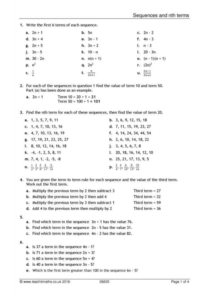 Arithmetic And Geometric Sequences Worksheet Pdf Db excel