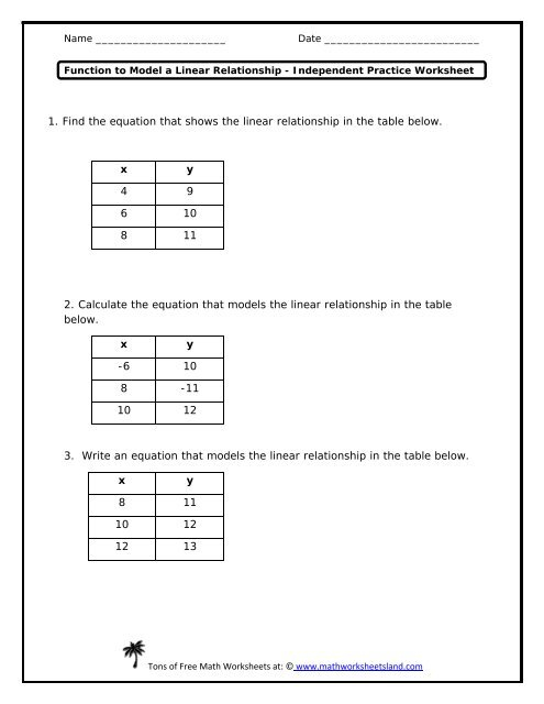 Function Table Worksheets Decoration Items Image