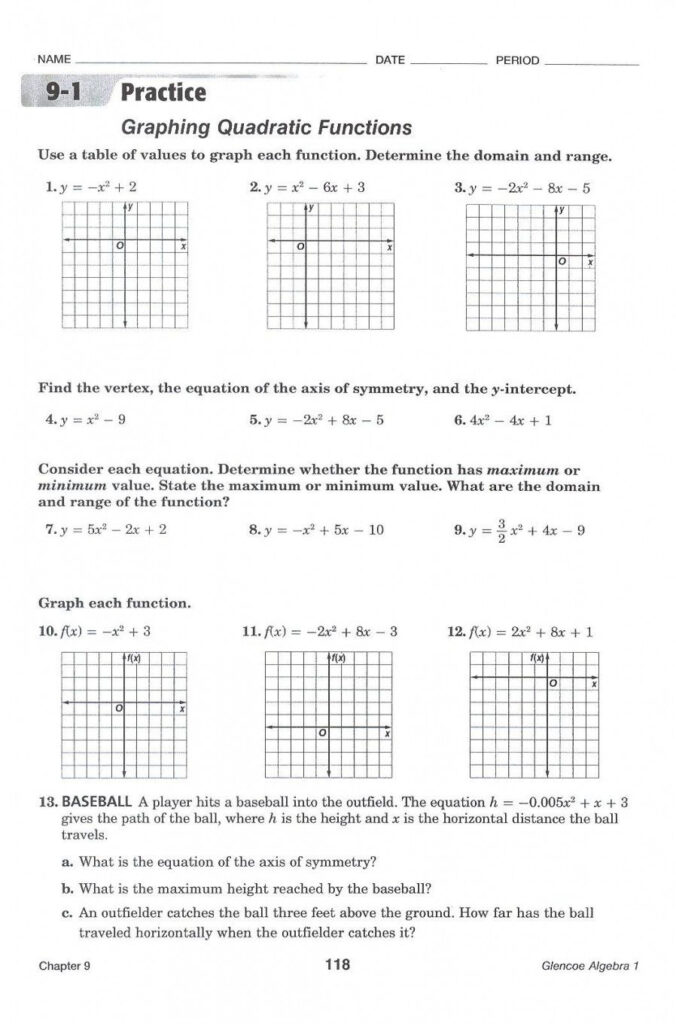 Graphing Quadratic Functions Using Tables Worksheet Function Worksheets