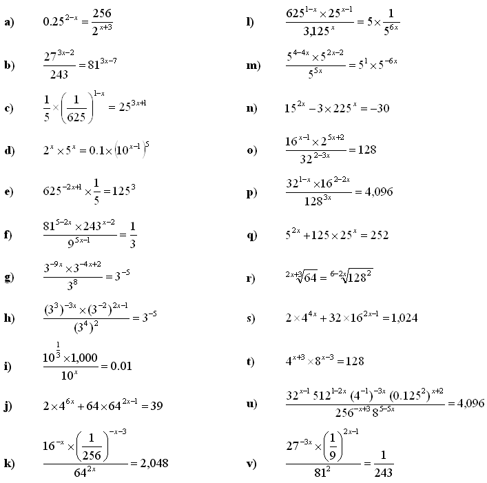 Math Exercises Math Problems Exponential Equations And Inequalities