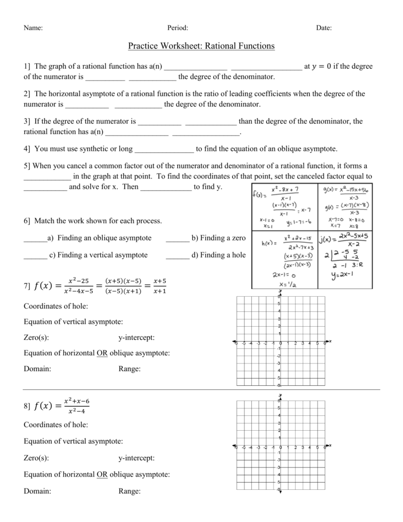 Practice Worksheet Graphing Rational Using Transformations Answer Key