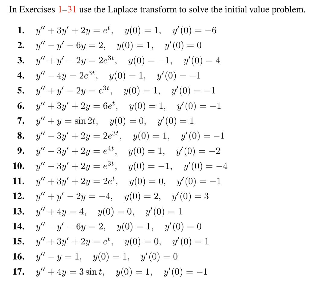 Solved In Exercises 1 31 Use The Laplace Transform To Solve Chegg
