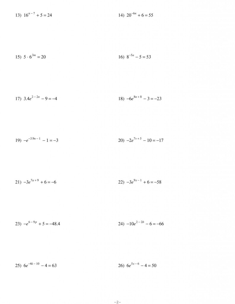 Solving Logarithmic And Exponential Equations Worksheet