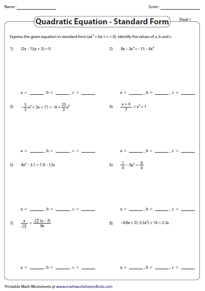 Sum And Product Of The Roots Worksheets