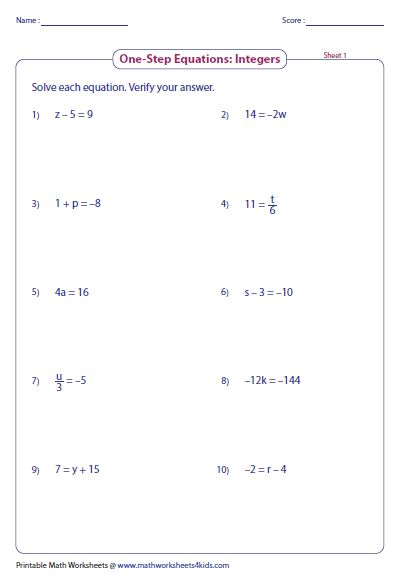 This Collection Of Worksheets Incorporates One Step Equations Two Step