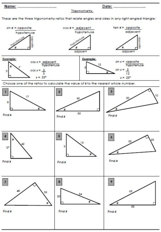 Trigonometric Ratios Worksheets With Answers Worksheets Master