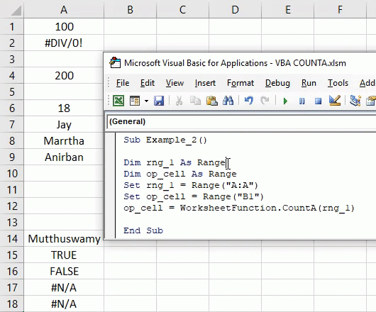 VBA COUNTA How To Use COUNTA Function In Excel Using VBA Code